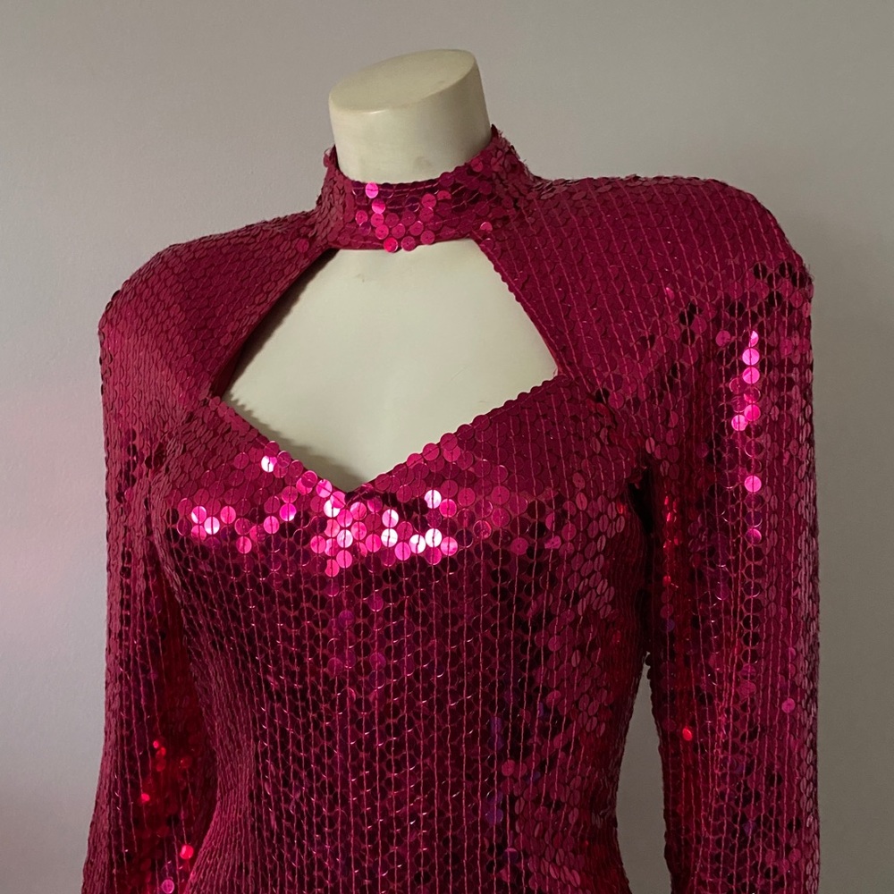 Vintage 90’s Pink Fuchsia Sequin Mini Dress XS - Picture 3 of 5